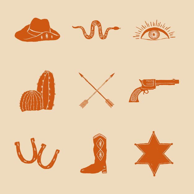 Doodle cowboy logo  set