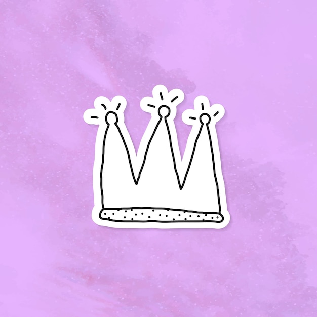 Free vector doodle crown journal sticker with a white border on purple background vector