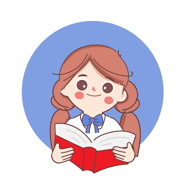 Doodle cute girl student clipart reading a book character Student back to school cartoon design