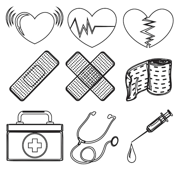 Free vector doodle design of the different medical tools