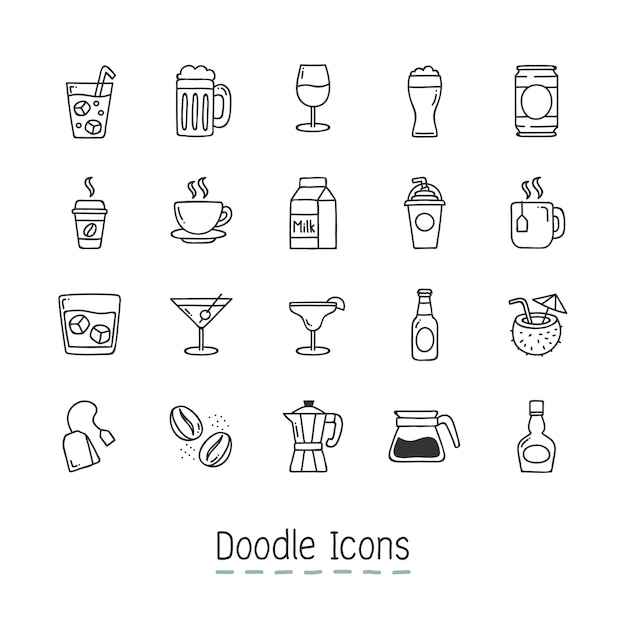 Doodle Drinks Icons. 