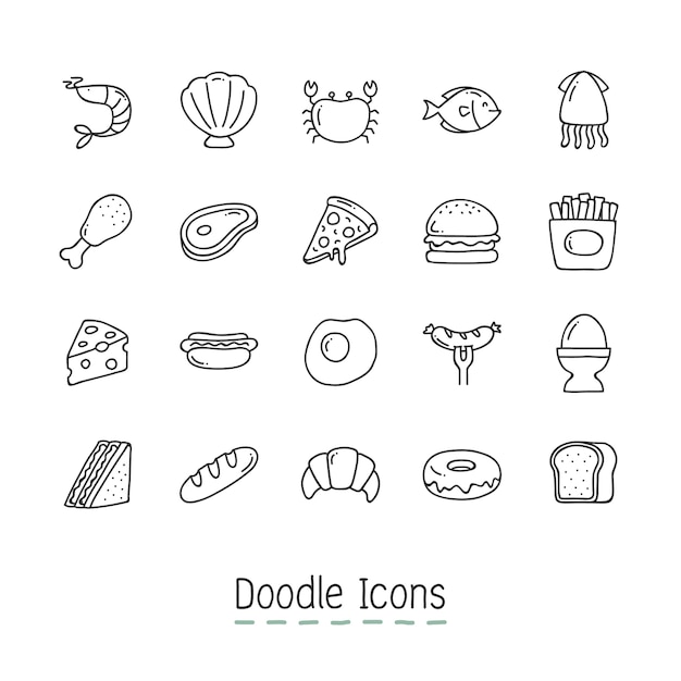 Doodle Food Icons. 