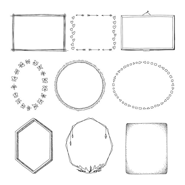 Free vector doodle frame set hand drawn