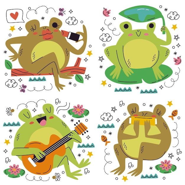 Free vector doodle frog sticker set