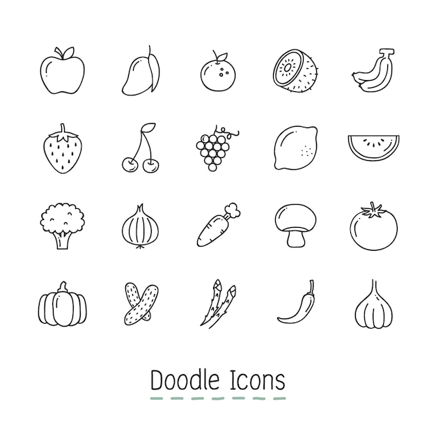 Free Vector doodle fruits and vegetable icons.