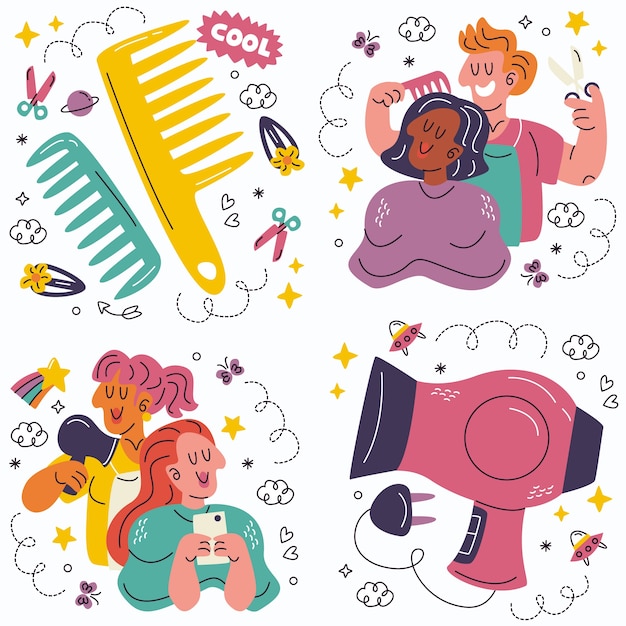 Free Vector doodle hairdresser stickers collection