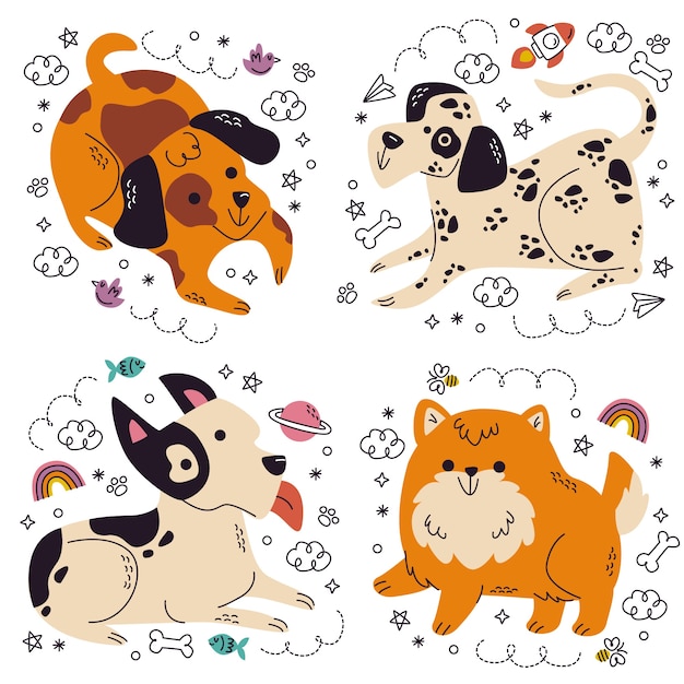 Doodle hand drawn dog stickers collection