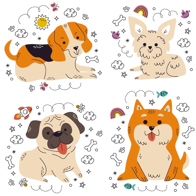 Free Vector doodle hand drawn dog stickers collection