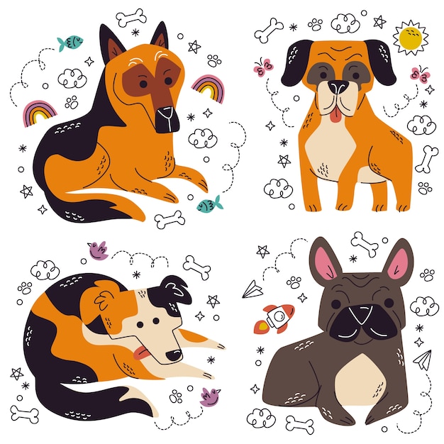 Free Vector doodle hand drawn dog stickers collection