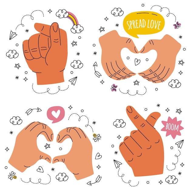 Free Vector doodle hand drawn hands stickers