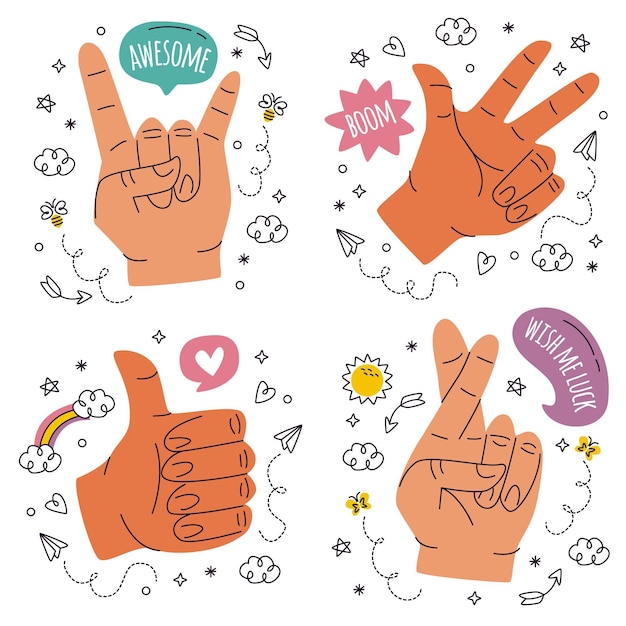 Doodle hand drawn hands stickers