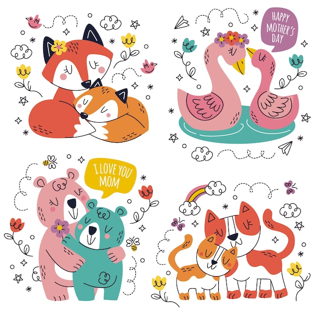 Doodle hand drawn happy mothers day stickers collection