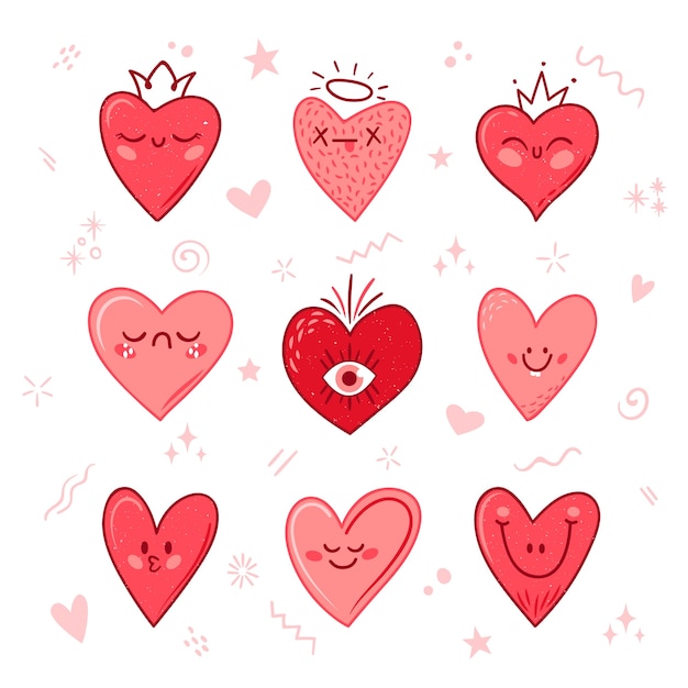 Free vector doodle hand drawn heart drawings collection