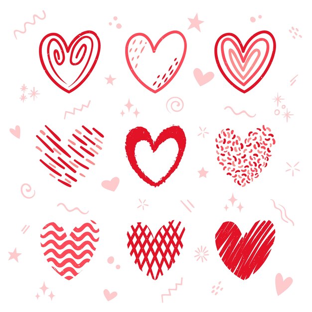 Doodle hand drawn heart drawings collection