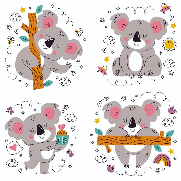 Doodle hand drawn koala stickers