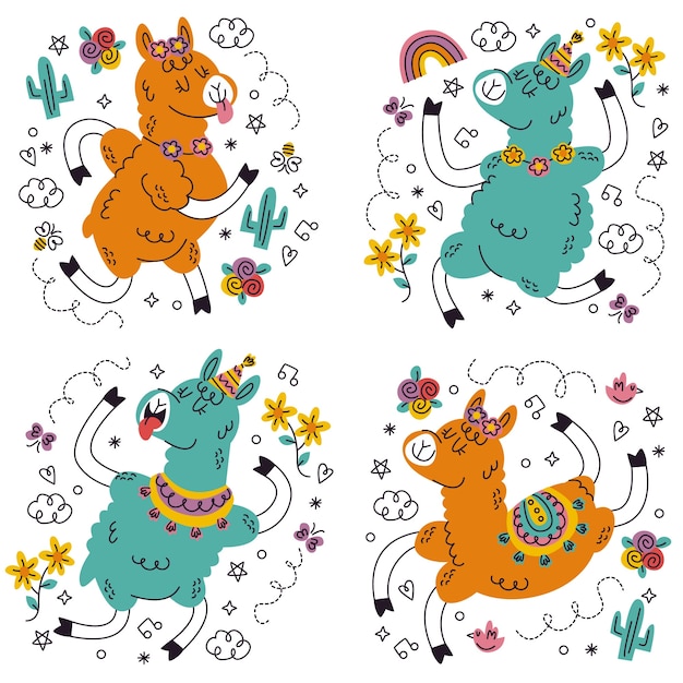 Doodle hand drawn llama stickers