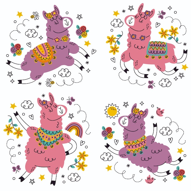 Doodle hand drawn llama stickers