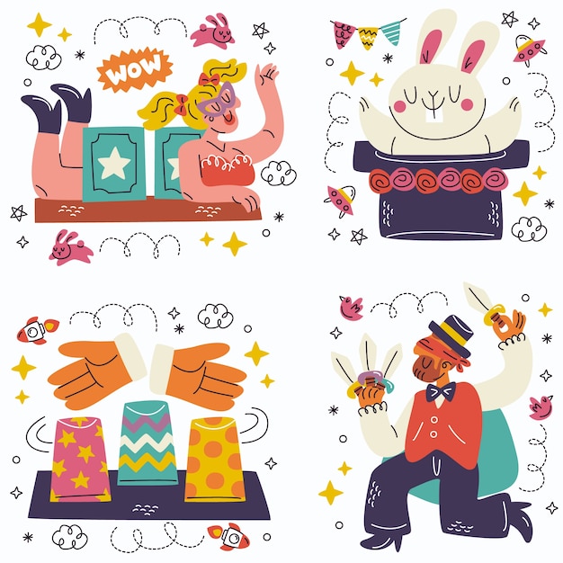 Free vector doodle hand drawn magic stickers collection