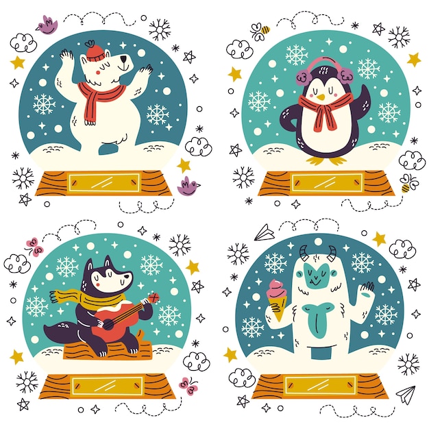 Free Vector doodle hand drawn snowball sticker set