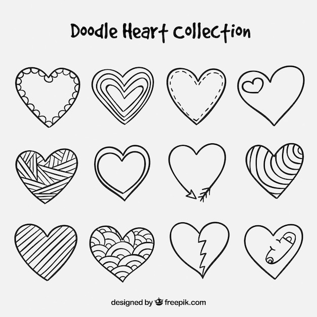 Free vector doodle heart collection