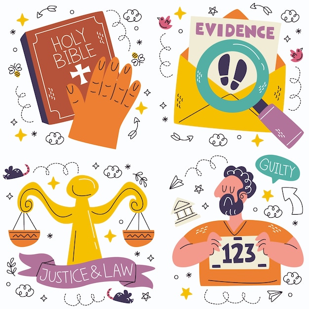 Free Vector doodle justice/law firm stickers collection