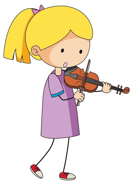 A doodle kid playing violin cartoon character isolated