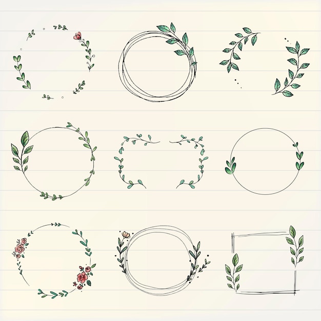 Free Vector doodle leaf frame clipart, cute botanical illustration vector set