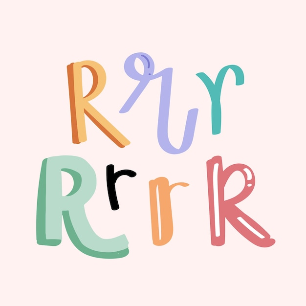 Free vector doodle letter r typography font vector