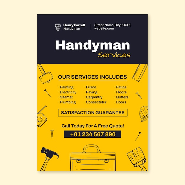 Free vector doodle monocolor handyman flyer