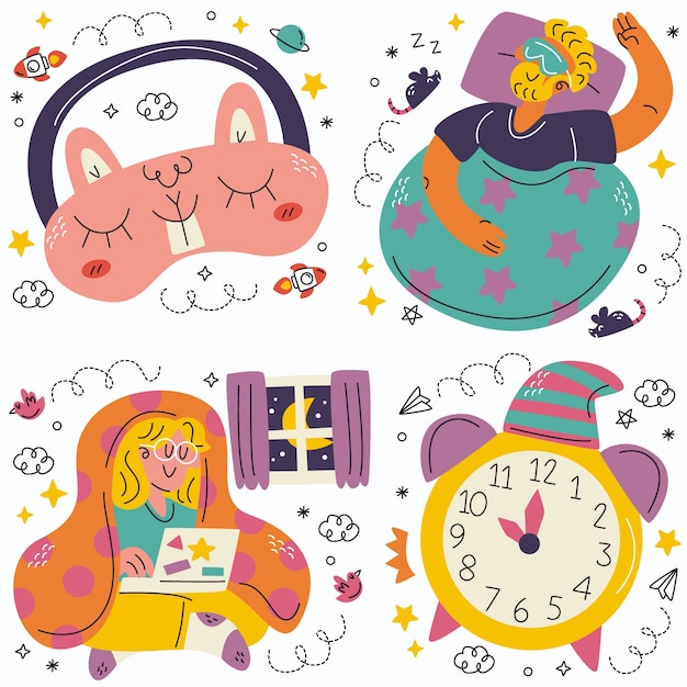 Free Vector doodle night stickers collection