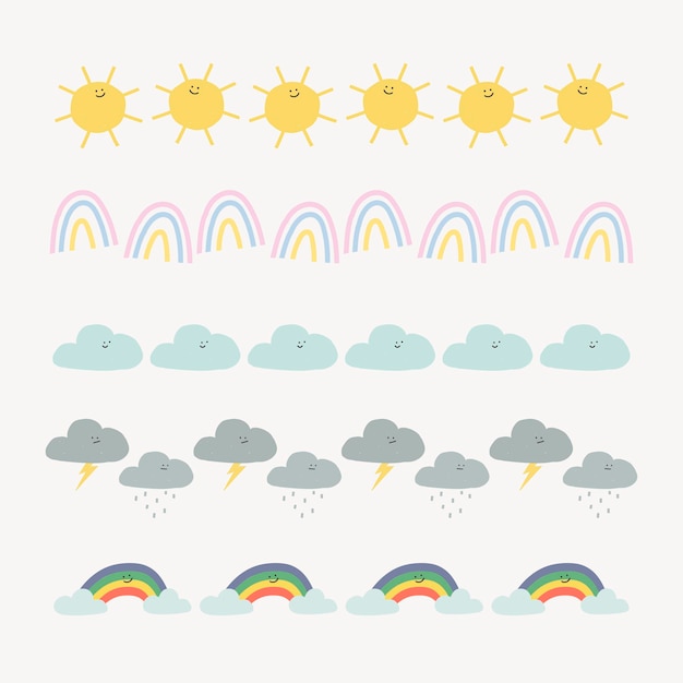 Doodle pattern brush illustrator vector weather seamless set