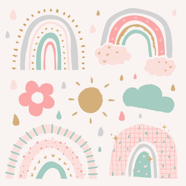 Free vector doodle rainbow in cute style vector set