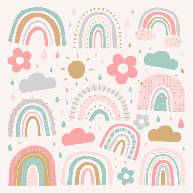 Free vector doodle rainbow in cute style vector set