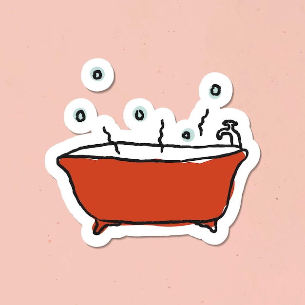 Free vector doodle red bathtub sticker with a white border vector