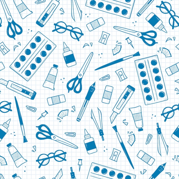 Doodle school stationery seamless pattern design