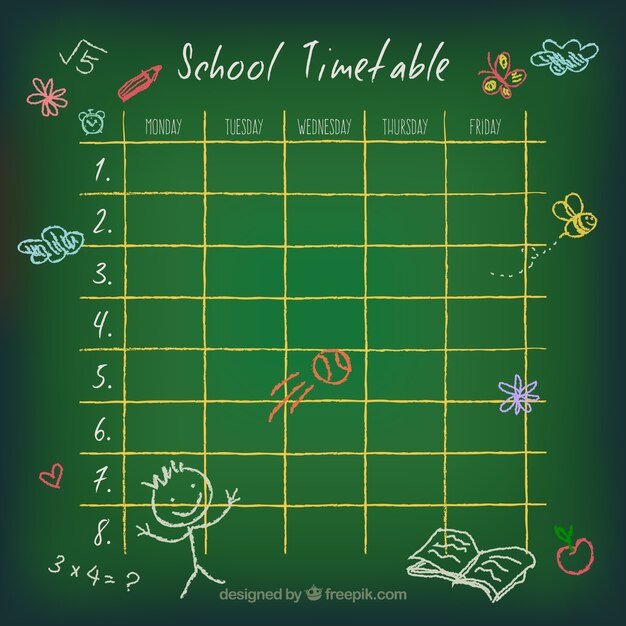 Doodle school timetable with drawings