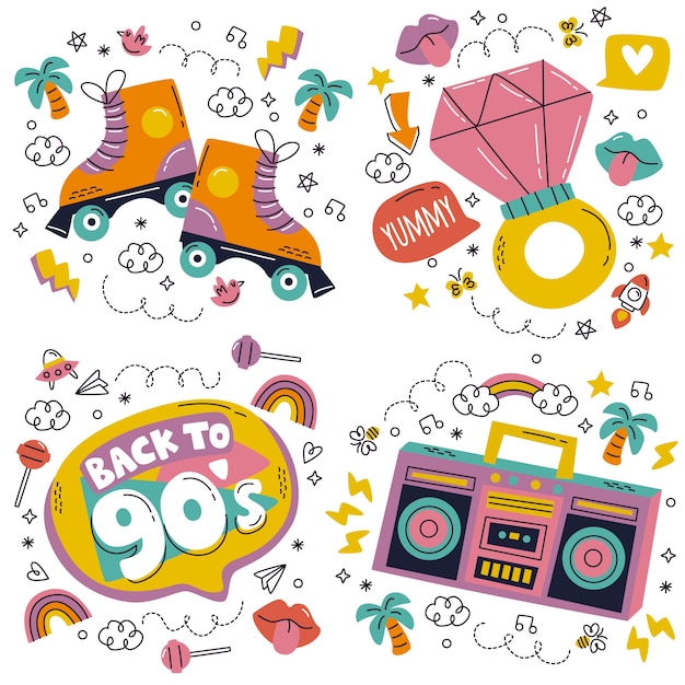 Doodle style back to 90s stickers