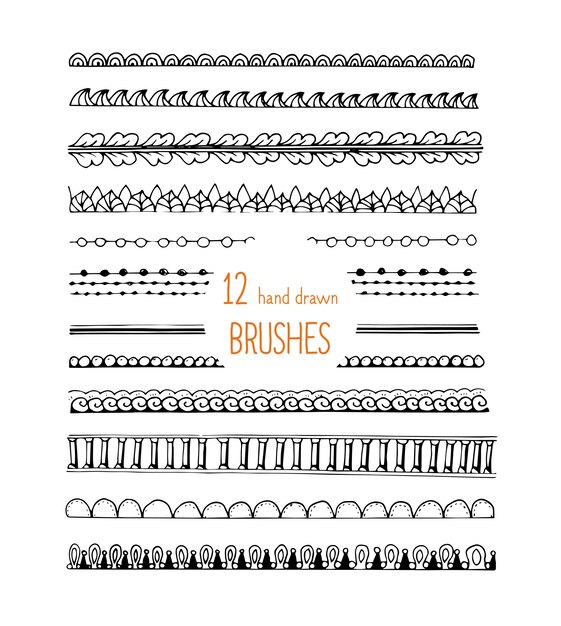 Doodle style brushes ornament set