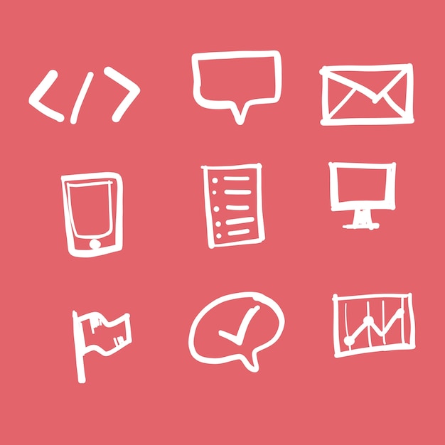 Doodle technology icon set