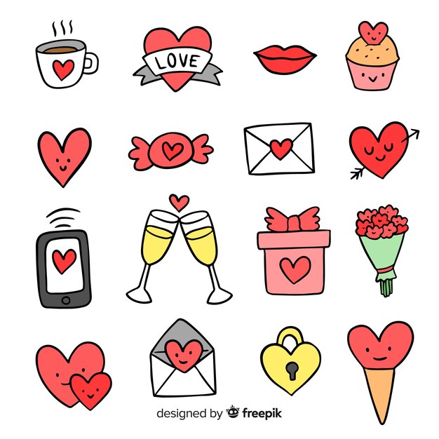 Doodle valentine elements pack