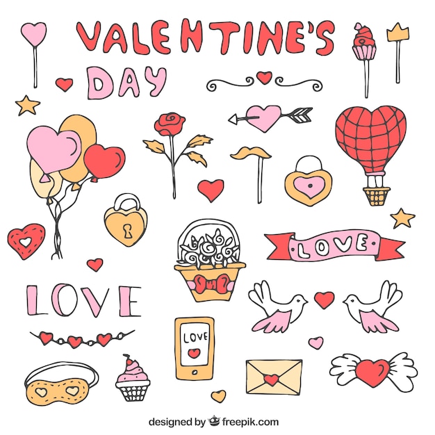 Free vector doodle valentine's day element collection