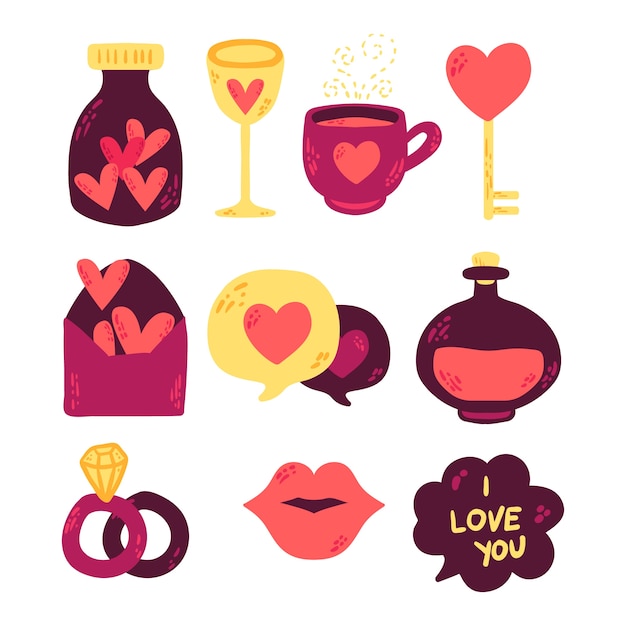 Free Vector doodle valentine's day element collection