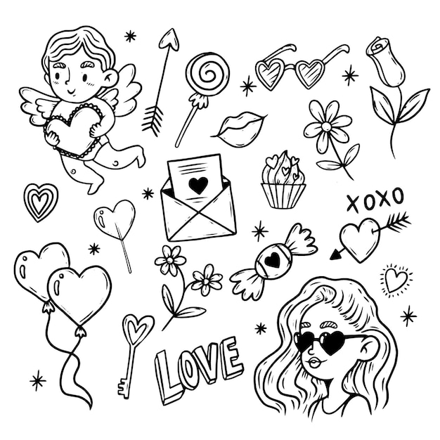 Doodle valentine's day element collection