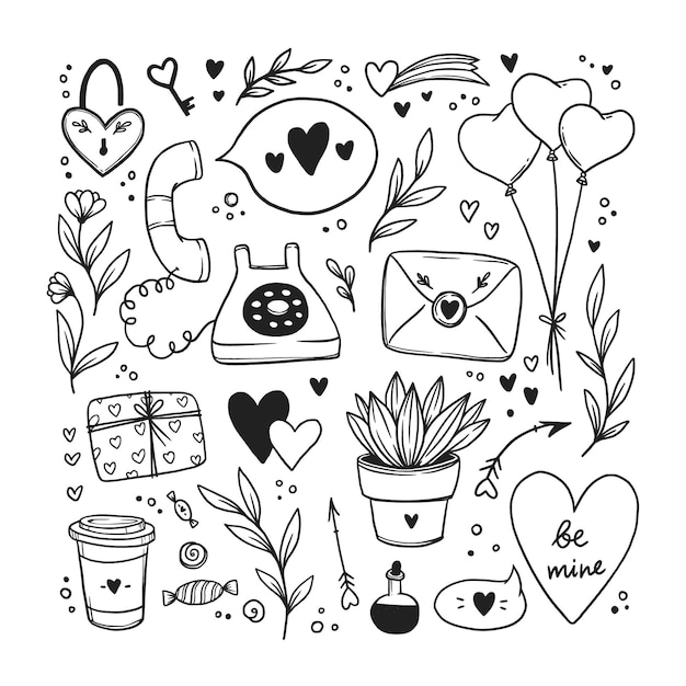 Free Vector doodle valentine's day element collection