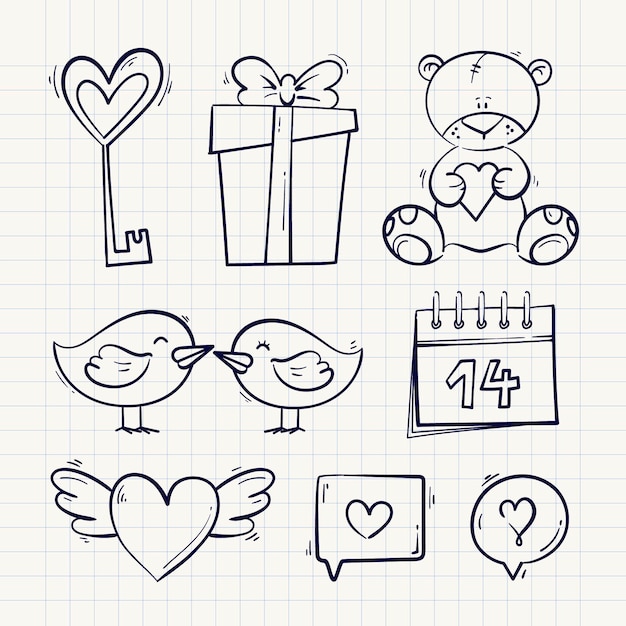 Free Vector doodle valentine's day element set