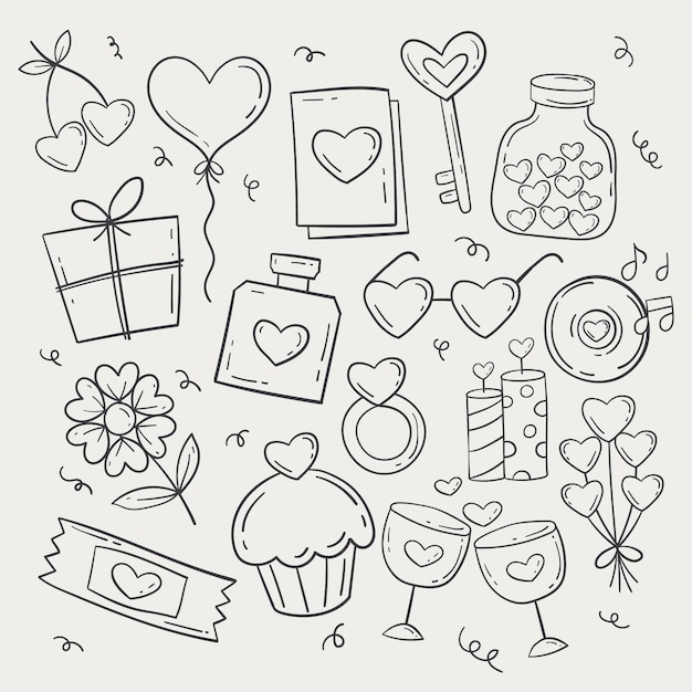 Doodle valentine's day elements pack