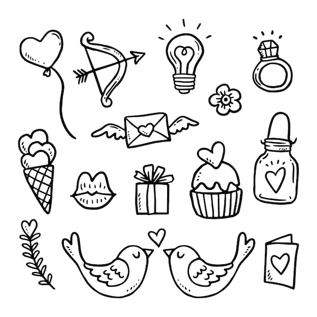 Free Vector doodle valentine's day elements set