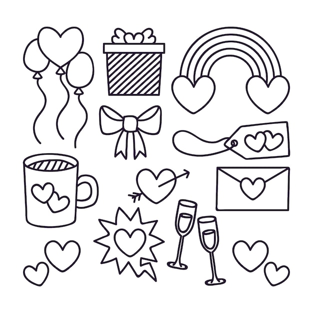 Doodle valentine's day hand drawn elements