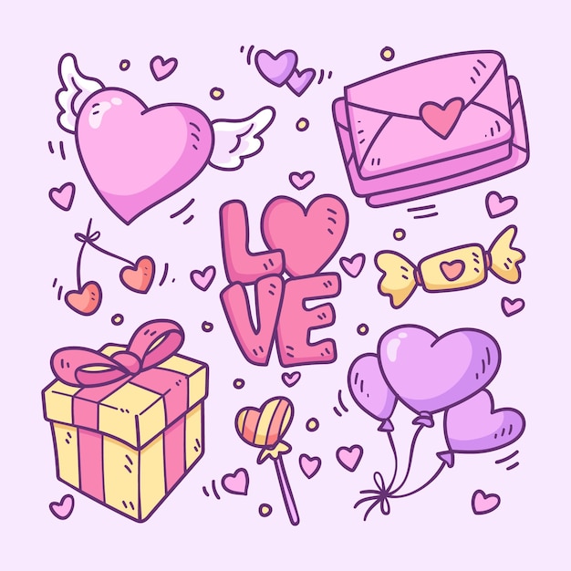 Doodle valentine's day item collection