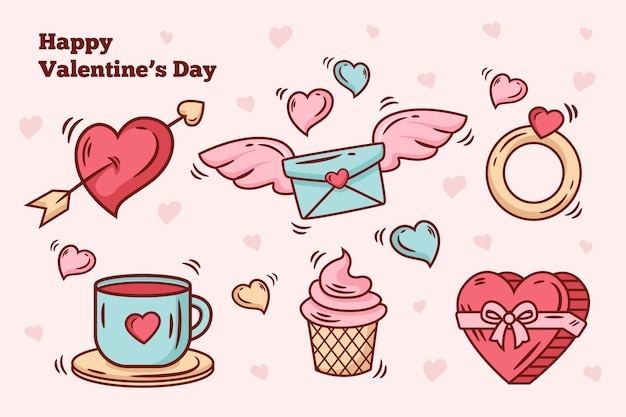 Doodle valentines day element collection